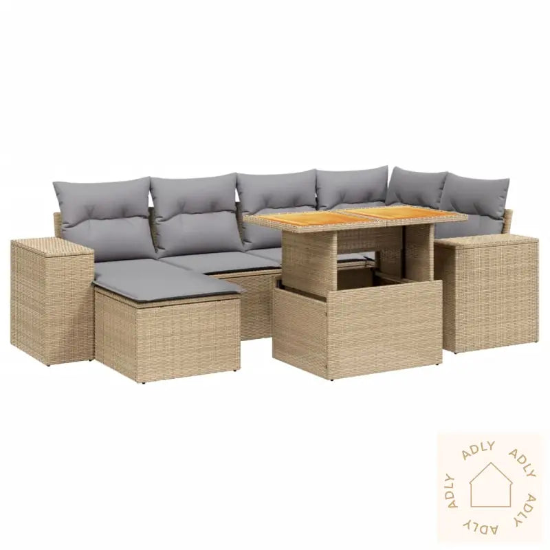 Hagesofagruppe Med Puter 7 Deler Beige Polyrotting
