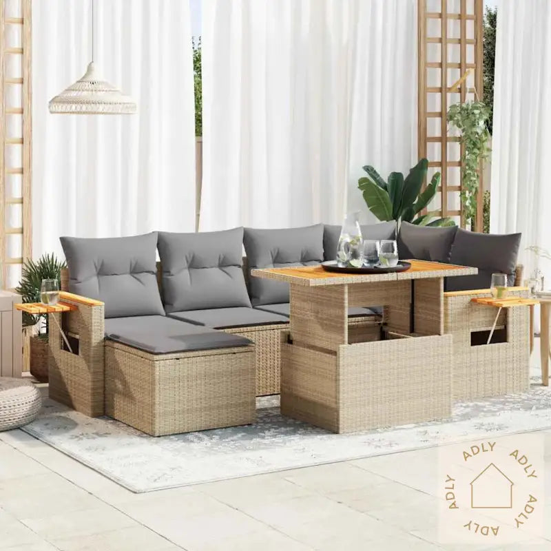 Hagesofaer Med Puter 7 Deler Beige Polyrotting Akasie