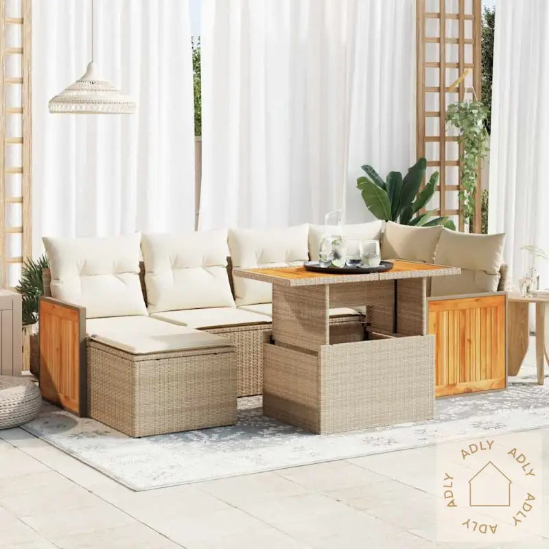 Hagesofaer Med Puter 7 Deler Beige Polyrotting Akasie