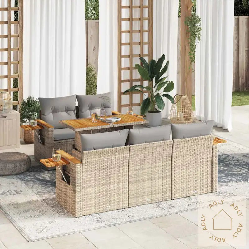 Hagesofaer Med Puter 6 Deler Beige Polyrotting Akasie
