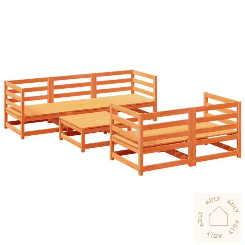 Hagesofasett 6 Deler Voksbrun Heltre Furu