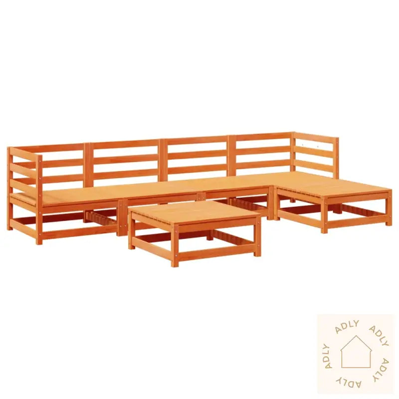 Hagesofasett 6 Deler Voksbrun Heltre Furu