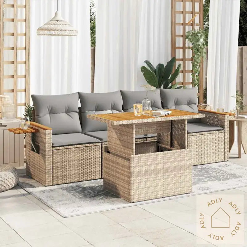Hagesofaer Med Puter 5 Deler Beige Polyrotting Akasie