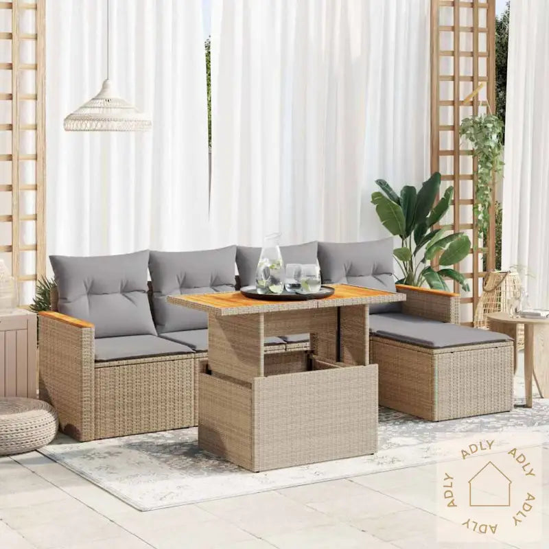Hagesofaer Med Puter 6 Deler Beige Polyrotting Akasie