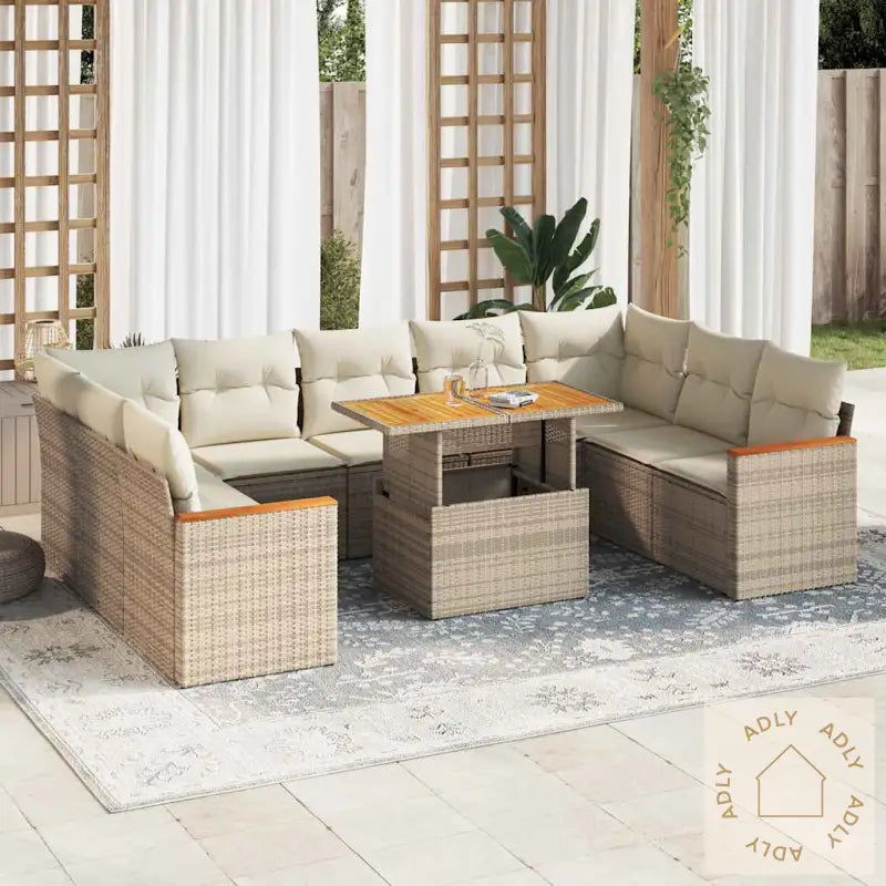 Hagesofaer Med Puter 10 Deler Beige Polyrotting Akasie