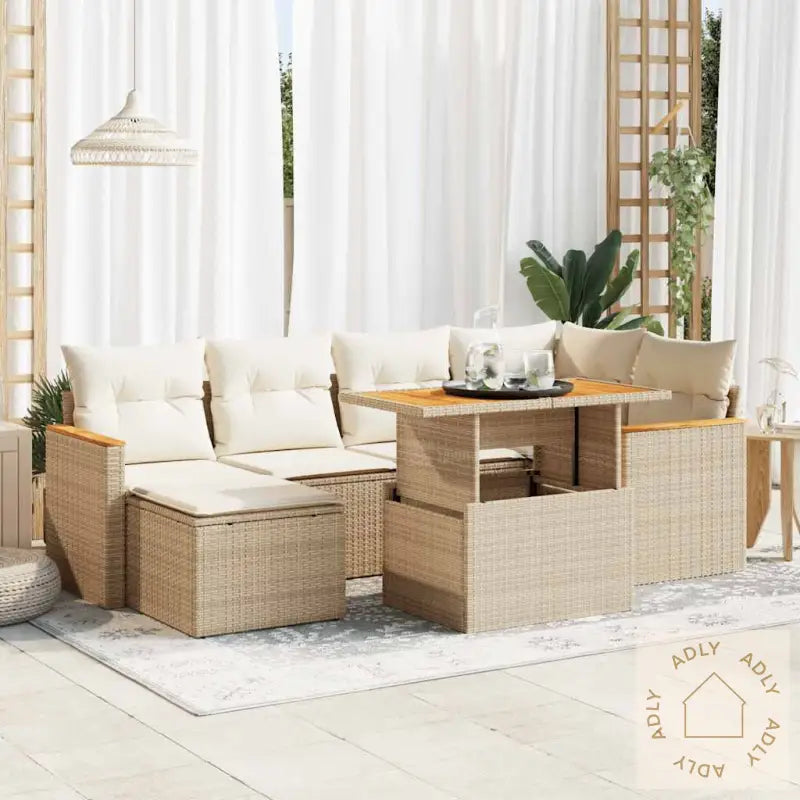 Hagesofaer Med Puter 7 Deler Beige Polyrotting Akasie