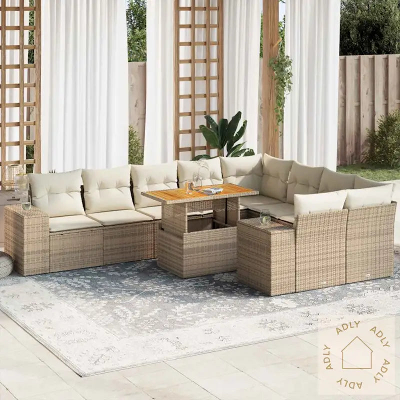 Hagesofaer Med Puter 10 Deler Beige Polyrotting Akasie