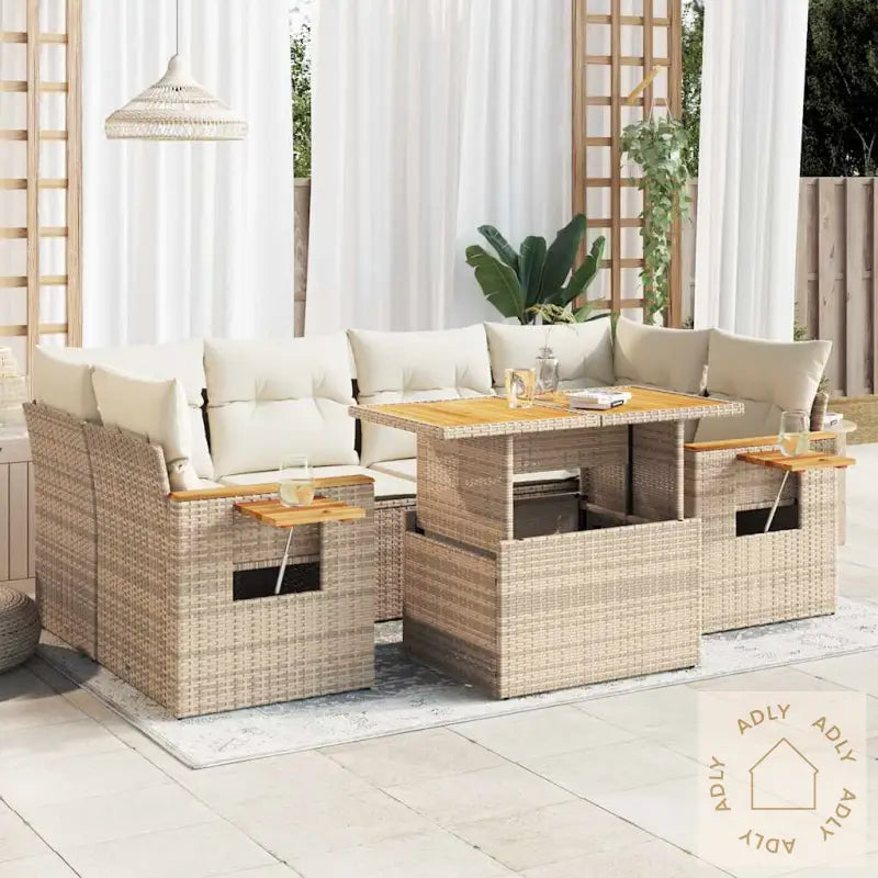 Hagesofaer Med Puter 7 Deler Beige Polyrotting Akasie