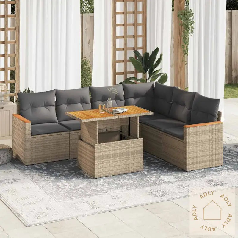 Hagesofaer Med Puter 7 Deler Beige Polyrotting Akasie
