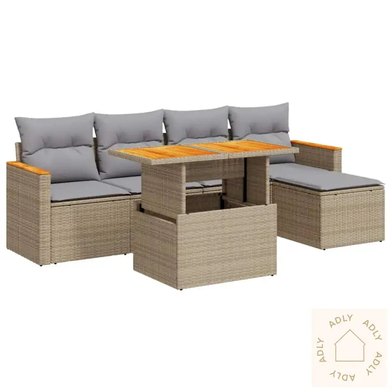 Hagesofaer Med Puter 6 Deler Beige Polyrotting Akasie