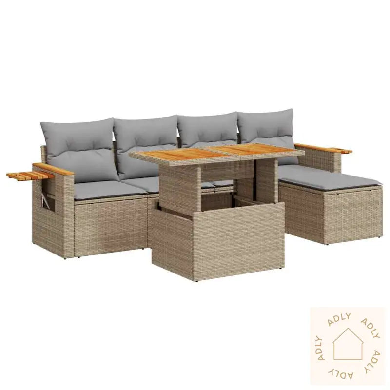 Hagesofaer Med Puter 6 Deler Beige Polyrotting Akasie
