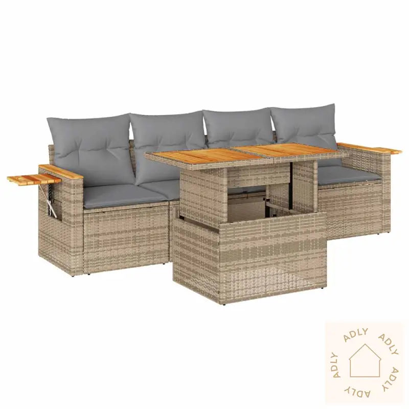 Hagesofaer Med Puter 5 Deler Beige Polyrotting Akasie