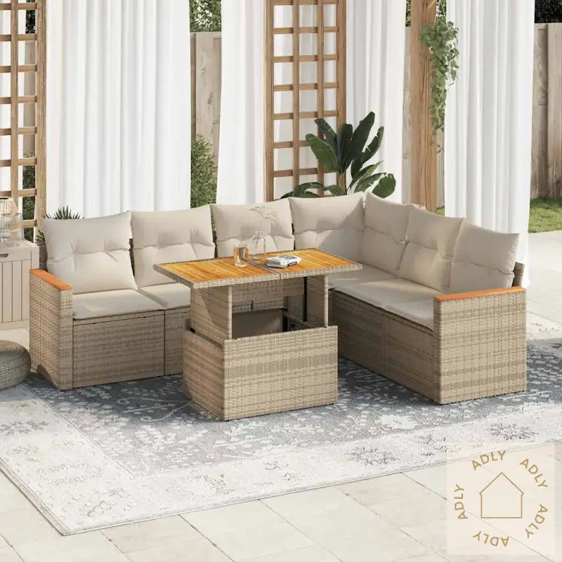 Hagesofaer Med Puter 7 Deler Beige Polyrotting Akasie