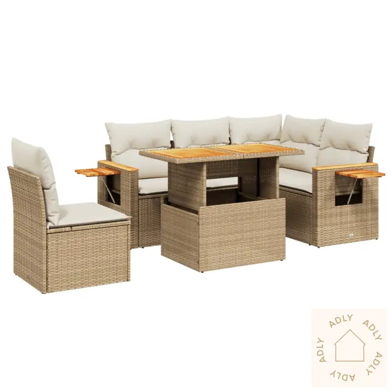 Hagesofagruppe Med Puter 6 Deler Beige Polyrotting