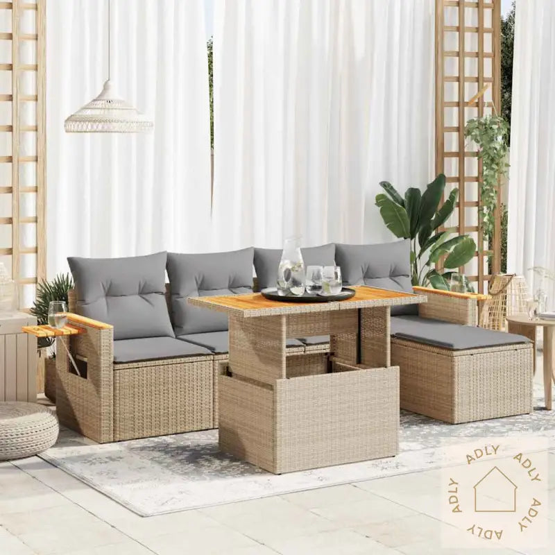 Hagesofaer Med Puter 6 Deler Beige Polyrotting Akasie
