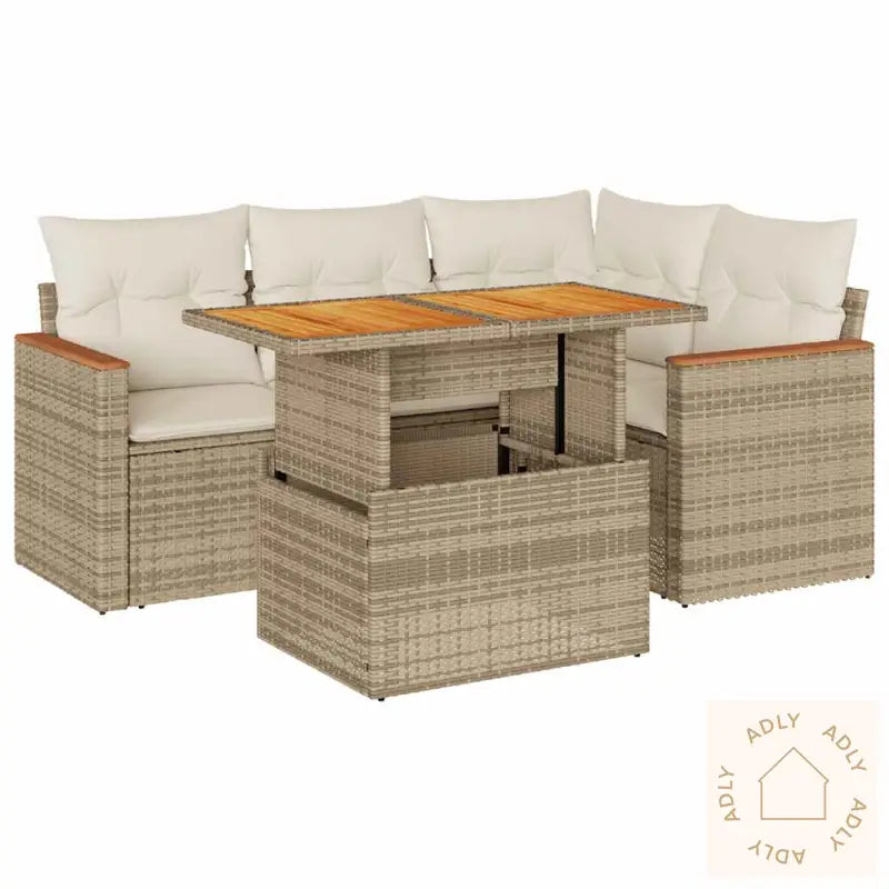 Hagesofaer Med Puter 5 Deler Beige Polyrotting Akasie