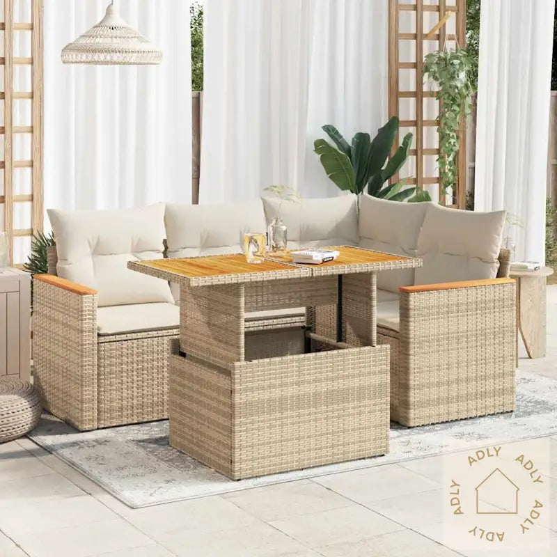 Hagesofaer Med Puter 5 Deler Beige Polyrotting Akasie
