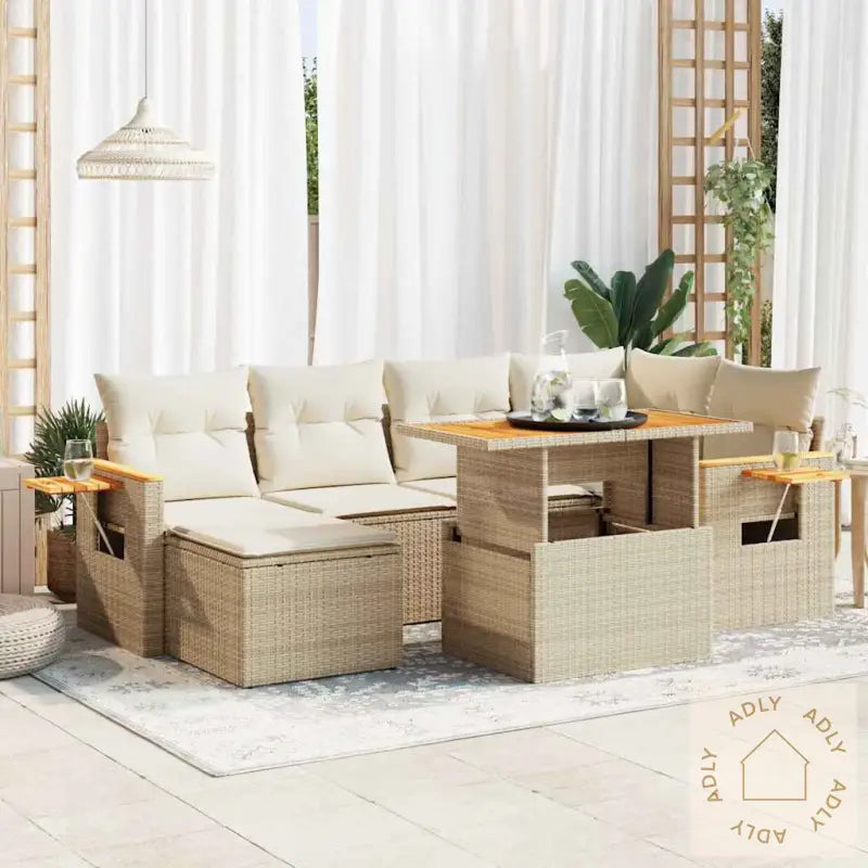 Hagesofaer Med Puter 7 Deler Beige Polyrotting Akasie