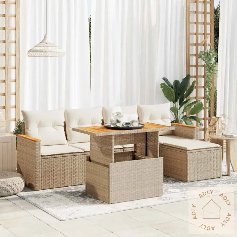 Hagesofaer Med Puter 6 Deler Beige Polyrotting Akasie