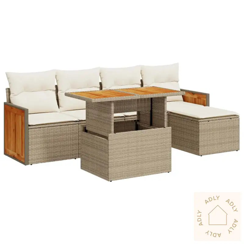 Hagesofaer Med Puter 6 Deler Beige Polyrotting Akasie