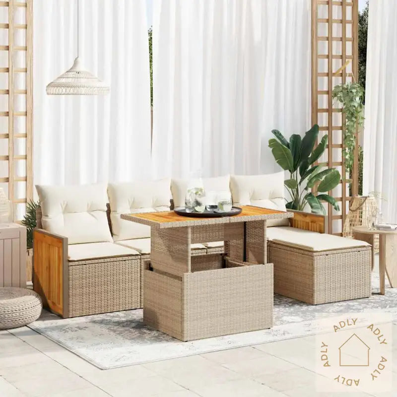 Hagesofaer Med Puter 6 Deler Beige Polyrotting Akasie