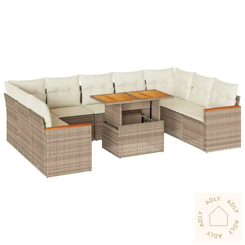Hagesofaer Med Puter 10 Deler Beige Polyrotting Akasie