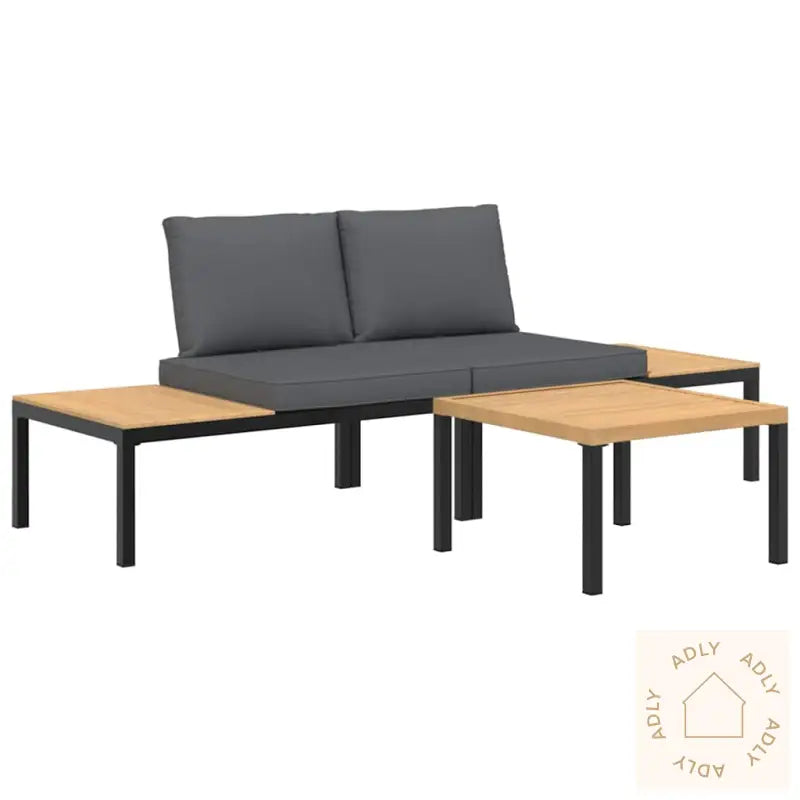 Hagesofasett Med Puter 3 Deler Svart Aluminium