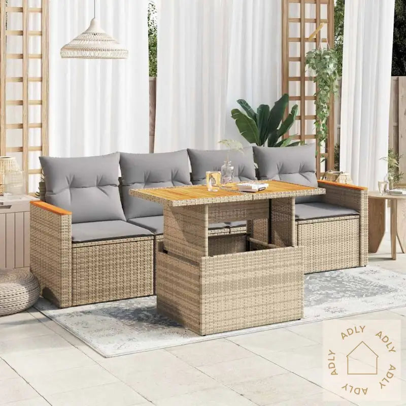 Hagesofaer Med Puter 5 Deler Beige Polyrotting Akasie
