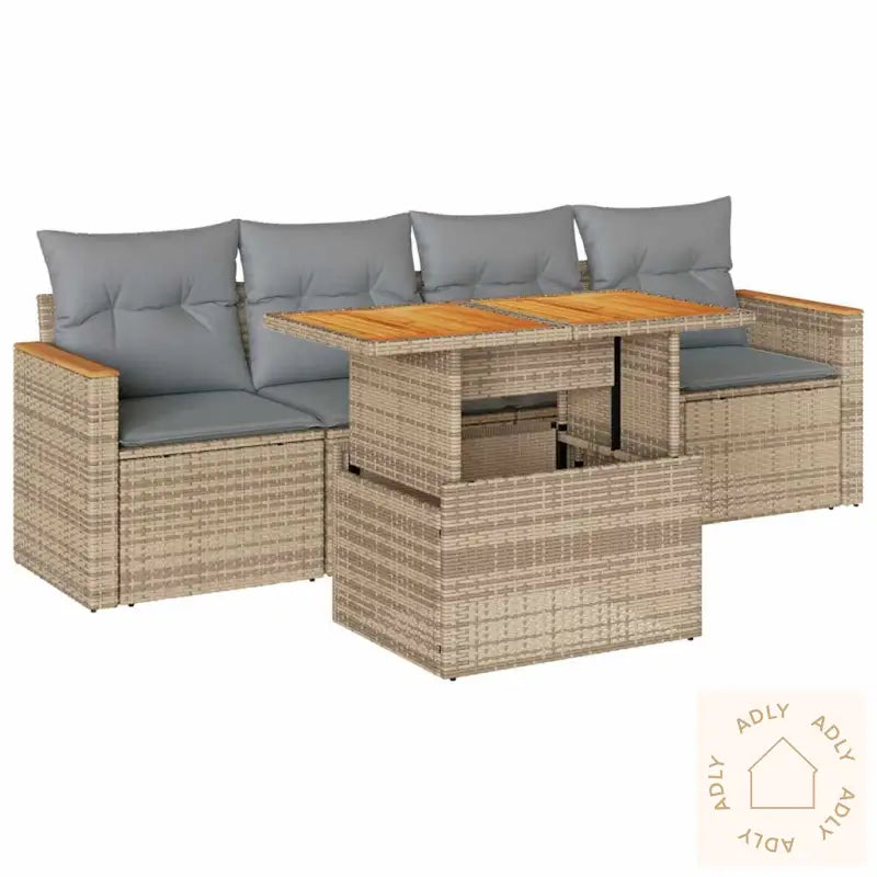 Hagesofaer Med Puter 5 Deler Beige Polyrotting Akasie