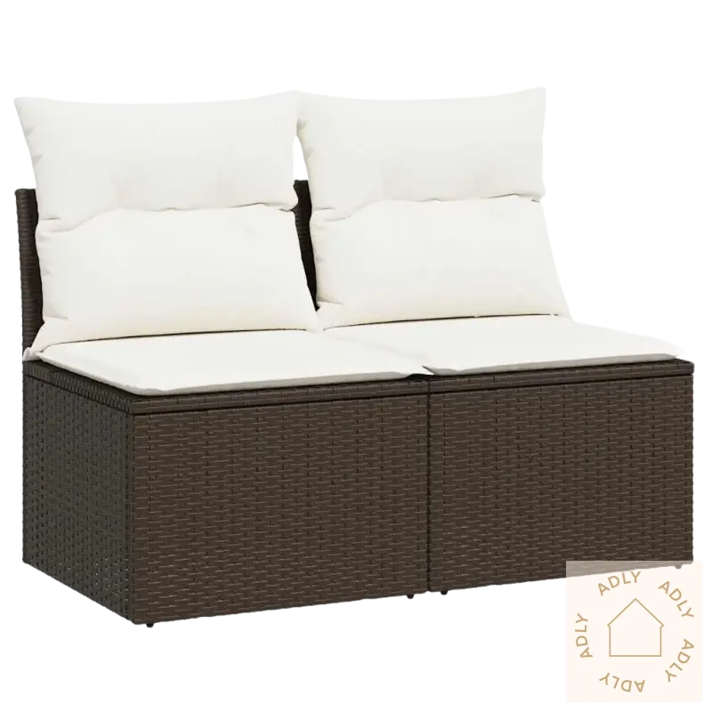Brun Wicker loveseat med hvite puter for Hagesofasett med modulært design og vaskbart trekk