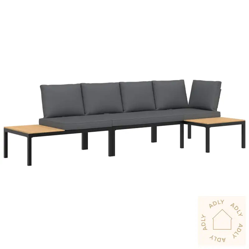 Hagesofasett Med Puter 3 Deler Svart Aluminium