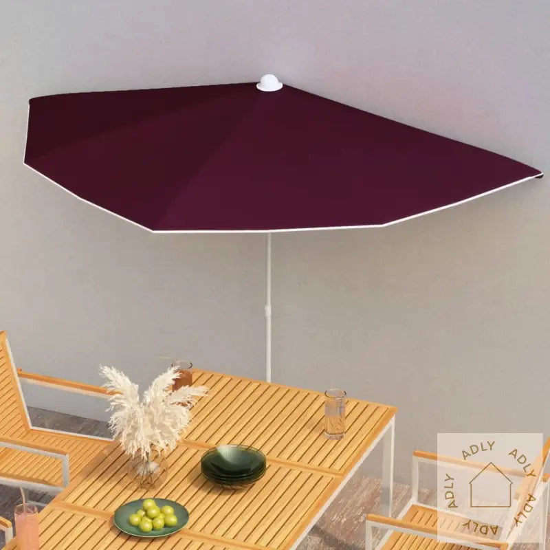 Halvrund Parasoll Med Stang 180X90 Cm Vinrød