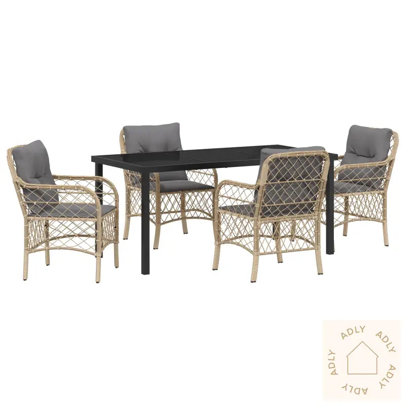 5 Delt Hagemøbelsett Med Puter Beige Poly Rattan
