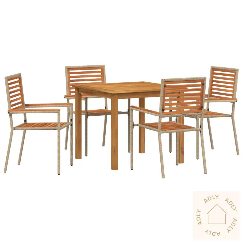 5-Delt Hage Spisegruppe Beige Poly Rattan Akacia