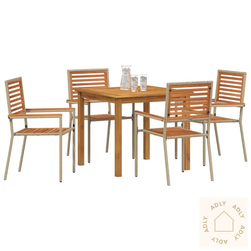 5-Delt Hage Spisegruppe Beige Poly Rattan Akacia