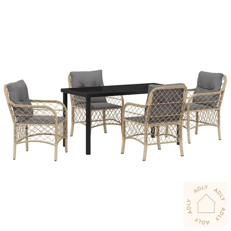 5 Delt Hage Spisesett Med Puter Beige Poly Rattan