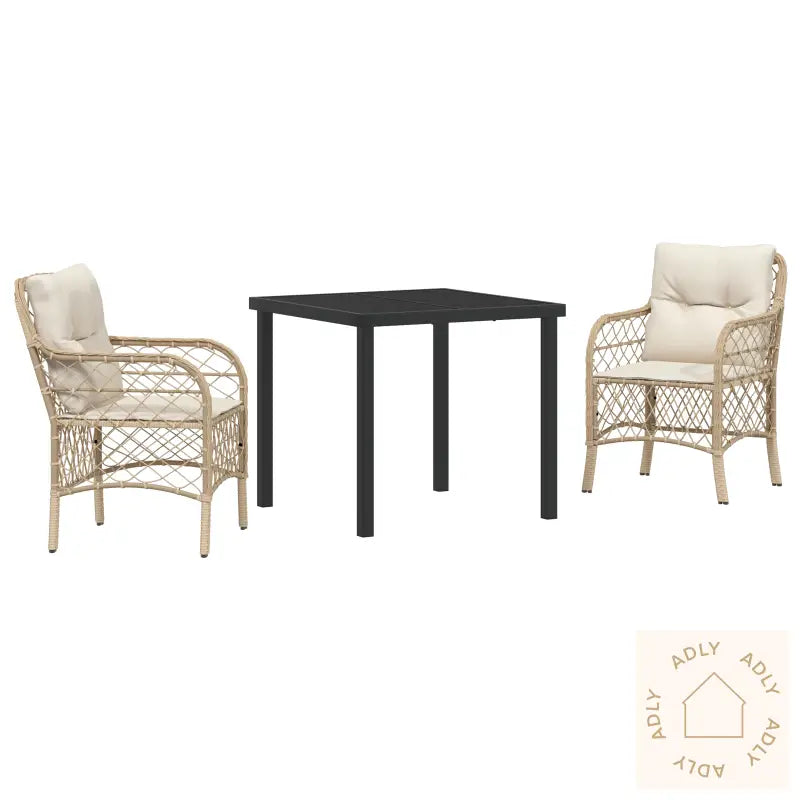 3-Delt Hage Spisesett Med Puter Beige Poly Rattan