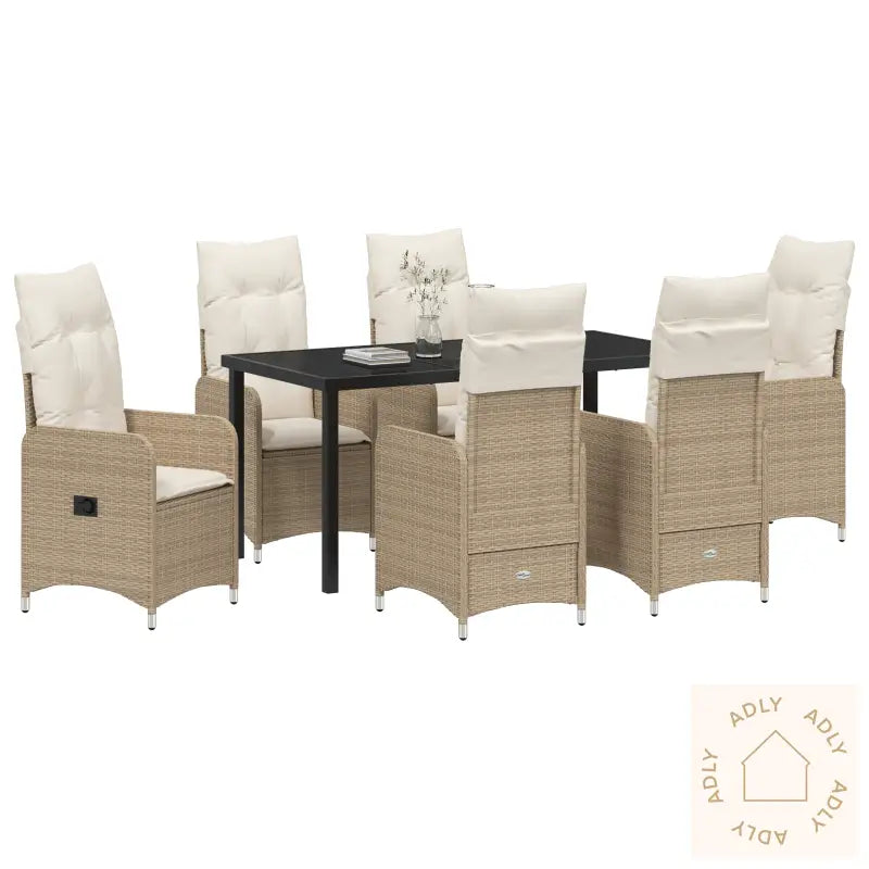 7 Delt Hage Spisesett Med Puter Beige Poly Rattan