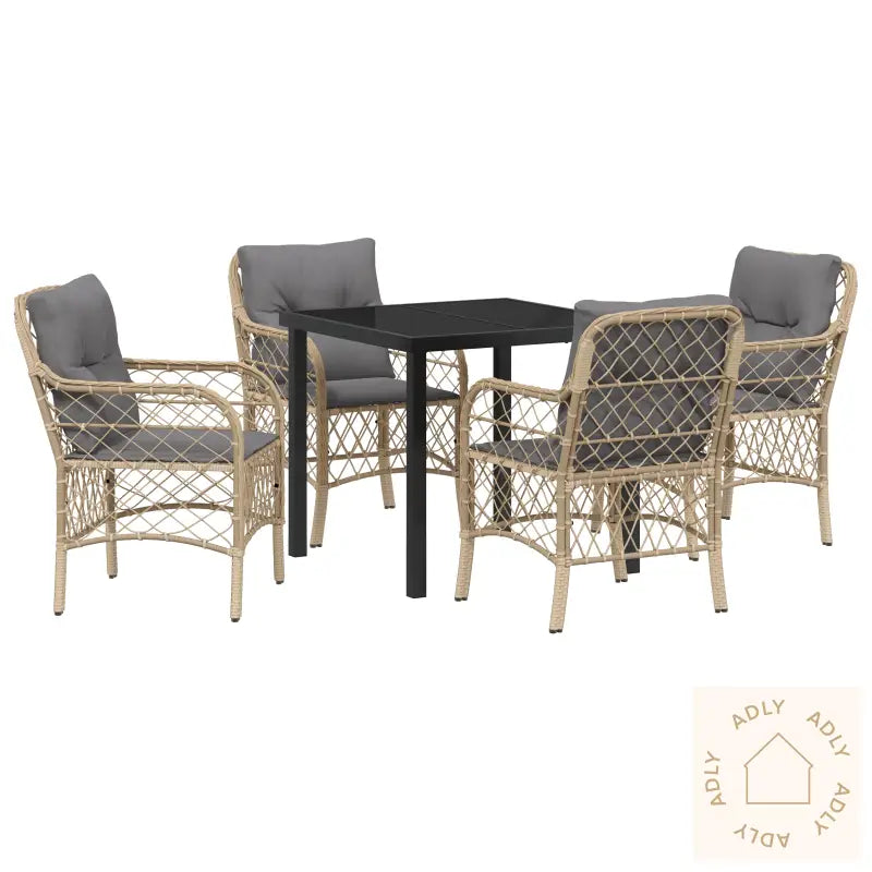 5-Delt Hage Dining Set Med Puter Beige Poly Rotting