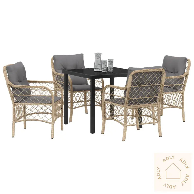 5-Delt Hage Dining Set Med Puter Beige Poly Rotting