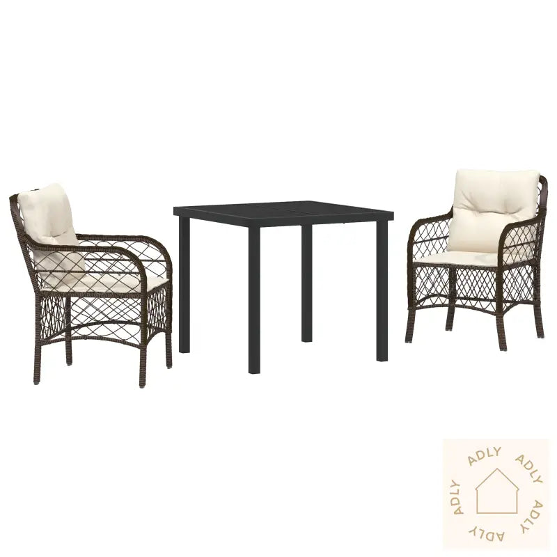 3 Delt Hagedining Set Med Puter Brun Poly Rattan