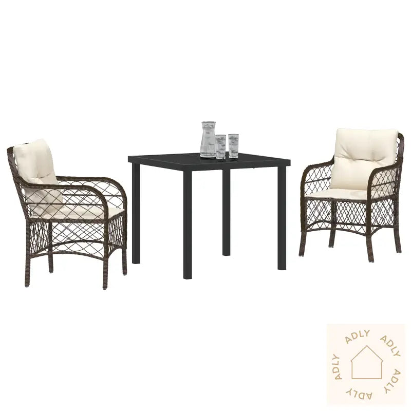 3 Delt Hagedining Set Med Puter Brun Poly Rattan