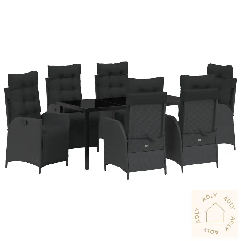 7-Delt Hagesett Med Spisebord Svart Poly Rattan