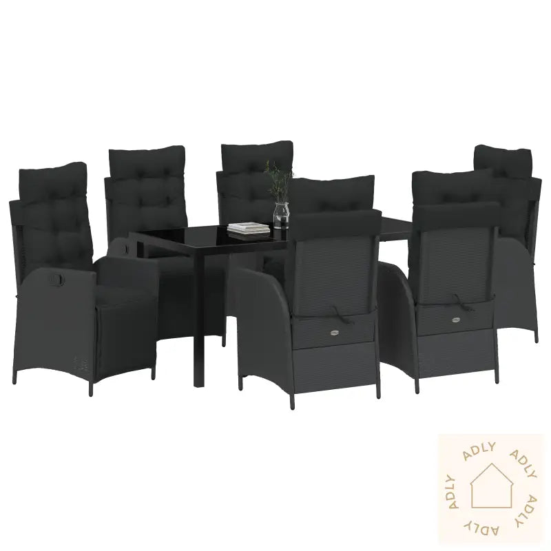 7-Delt Hagesett Med Spisebord Svart Poly Rattan