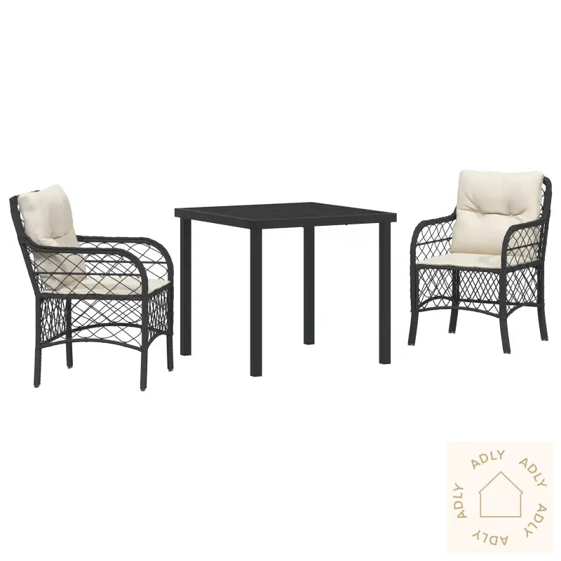 3 Delt Hage Spisestue Med Puter Svart Poly Rattan