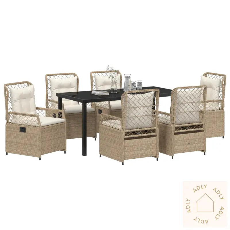7 Deler Hage Spisebordsett Beige Polyrotting