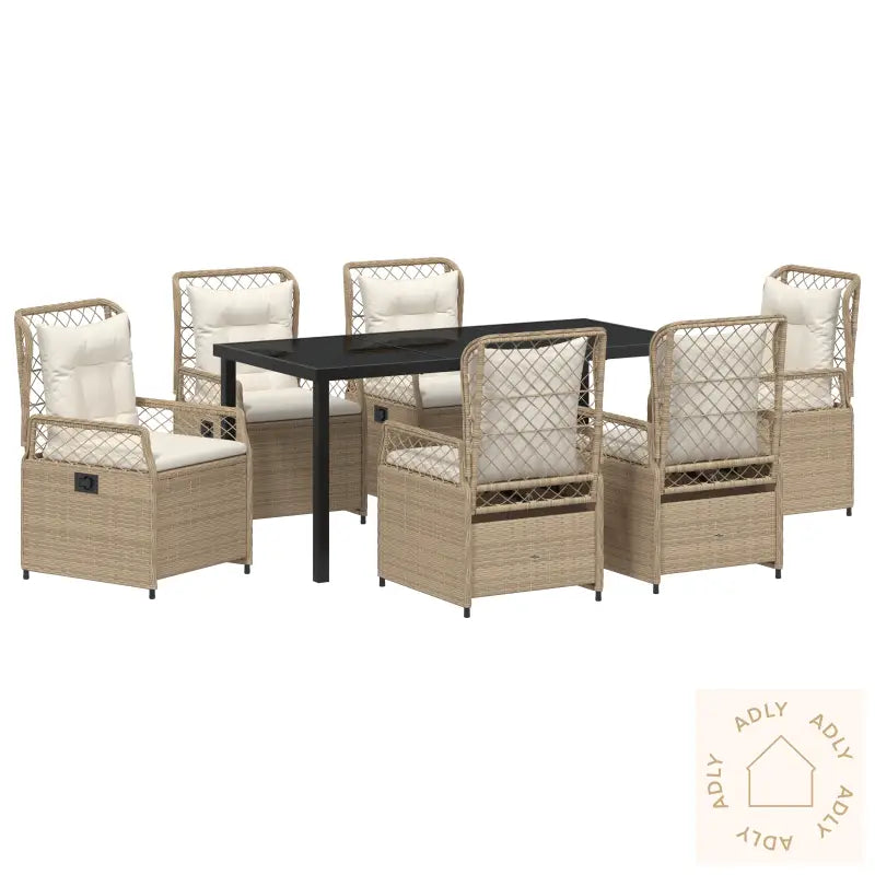7 Deler Hage Spisebordsett Beige Polyrotting