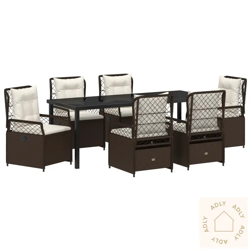 7 Delers Hagestolsett I Brunt Poly Rattan