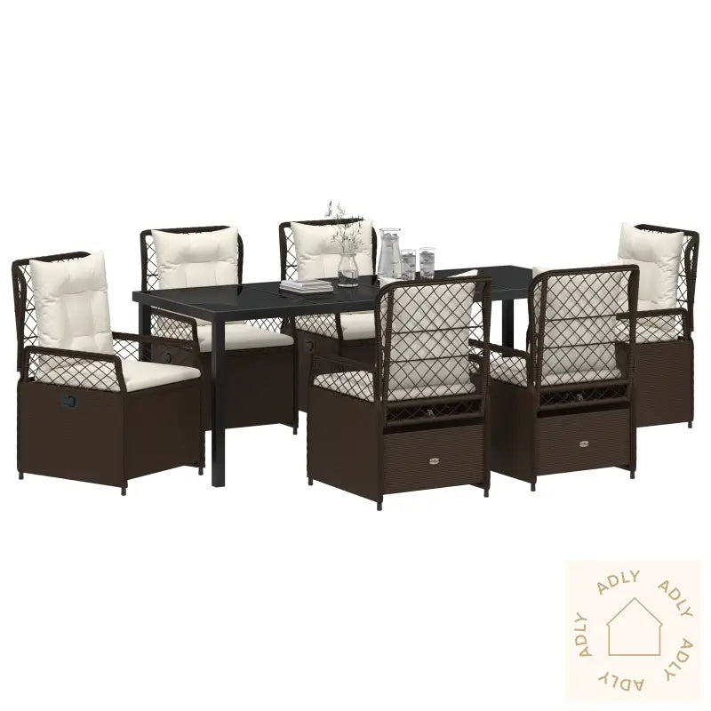 7 Delers Hagestolsett I Brunt Poly Rattan