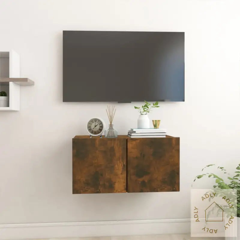 Hengende Tv Benk Røkt Eik 60X30X30 Cm Konstruert Tre